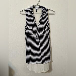 EUC SPLENDID Black & White Striped Collar High/Low Hem Tank Top